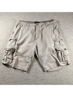 Iron Co Flat Front Cargo Shorts Pockets Beige Men’s Size 38 x 10